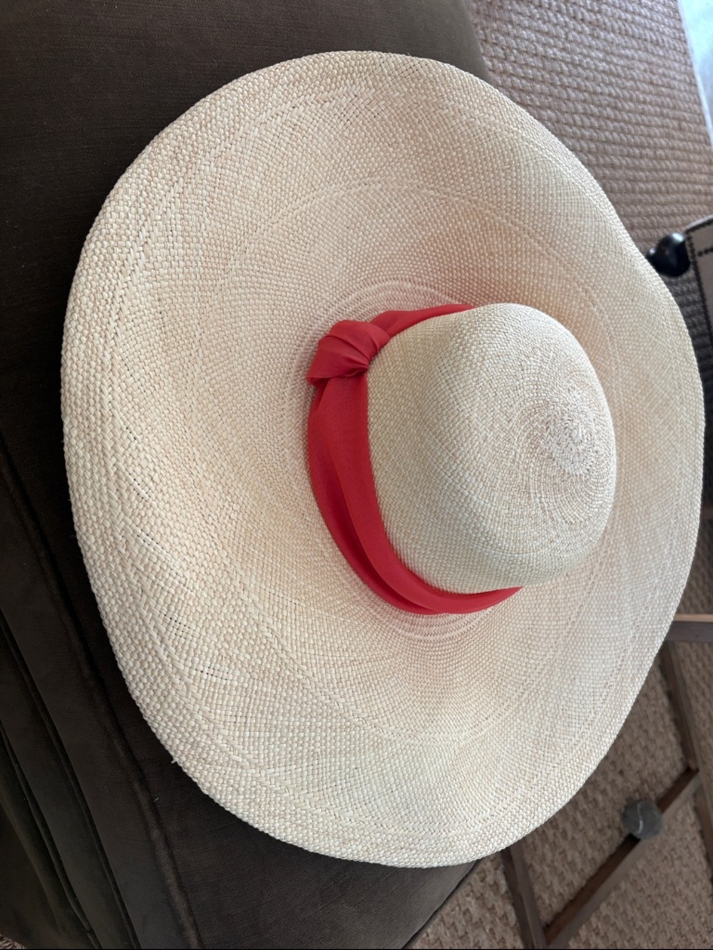 Wide Brim Straw Sun Hat with Orange Band Christine A Moore Millinery